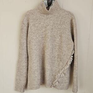 Seventy Camel Color Turtleneck Sweater with Fringe Accent